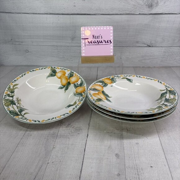 Vintage Julie Pople Avon COUNTRY FRUIT  Porcelain Large Rim Soup Bowls Set of 4 - Picture 1 of 16